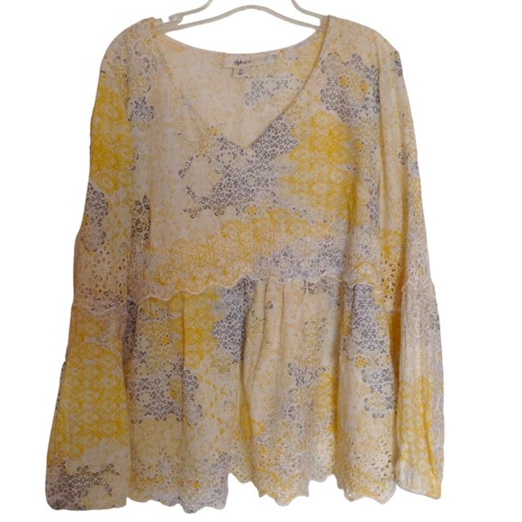 Style & Co. Tops - Style & Co. Women's Size XL Boho Blouse Summer Long Sleeve Top Boho Yellow Gray